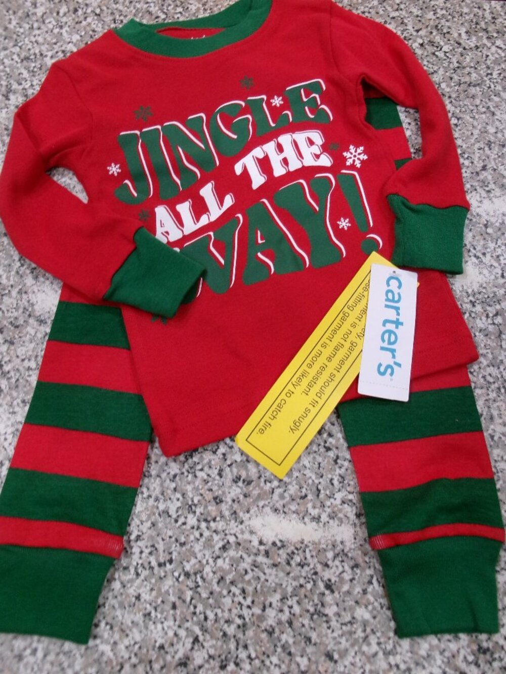 NWT Carter's $22 Jingle All the Way Red/Green Stripe Christmas 2pc Pajama-12M